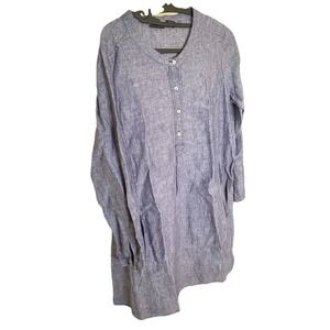 Tahari Womens 100% Linen Blue Button Front‎ Long Sleeve Tunic Dress Size M